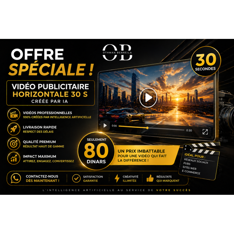 Vidéo Publicitaire horizontale par AI 30s